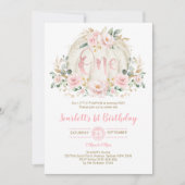 Invitation Citrouille 1er anniversaire Rose floral noir rose  (Devant)