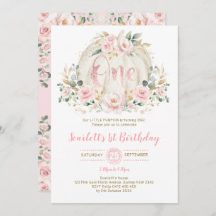 Invitation Citrouille 1er anniversaire Rose floral noir rose 