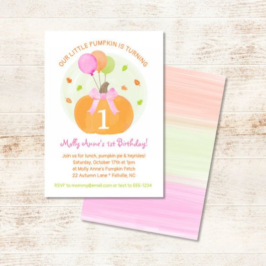 Invitation Citrouille 1er automne Première fête de fille anni