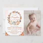 Invitation Citrouille 2e anniversaire Orange Floral Party (Devant)