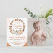 Invitation Citrouille 2e anniversaire Orange Floral Party (Debout devant)