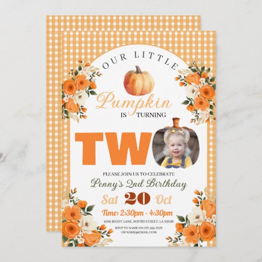 Invitation Citrouille 2e anniversaire Petit Citrouille Automn (Devant / Derrière)