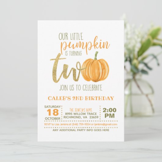 Invitation citrouille 2E Anniversaire - Points ora (Debout devant)