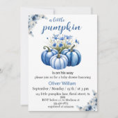 Invitation citrouille à fleurs bleues bébé (Devant)