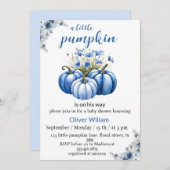 Invitation citrouille à fleurs bleues bébé (Devant / Derrière)