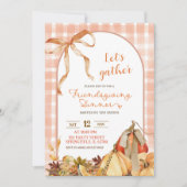 Invitation Citrouille à nœud Friendsgiving à carreaux gingham (Devant)