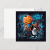 Invitation Citrouille amusante et chat dans un chapeau magiqu (Devant / Derrière)