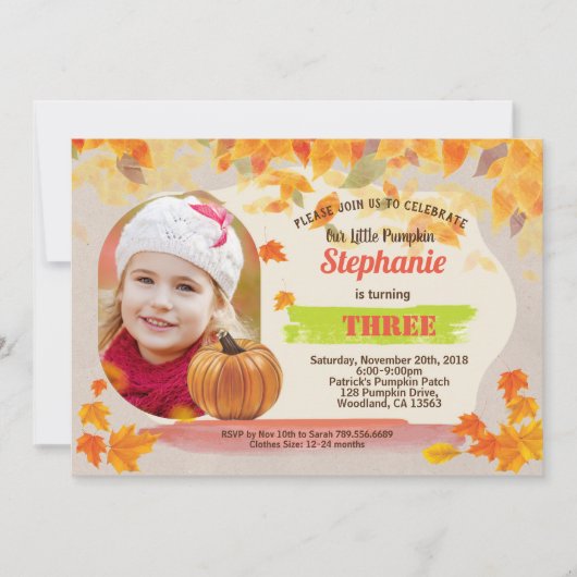 Invitation Citrouille anniversaire Automne Thanksgiving photo (Devant)
