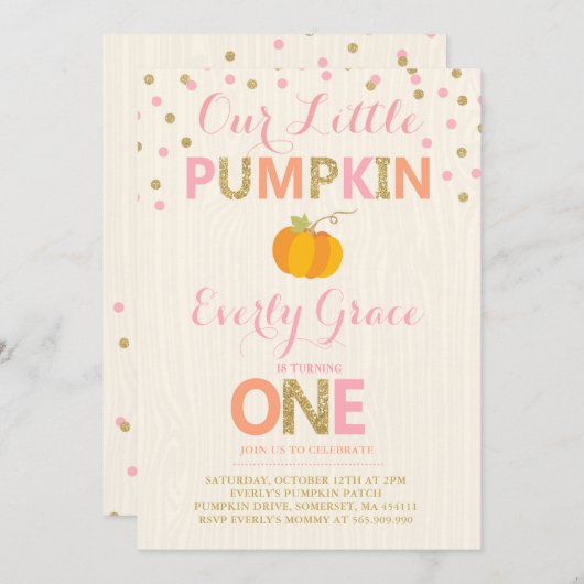 Invitation citrouille Anniversaire Citrouille or r (Devant / Derrière)