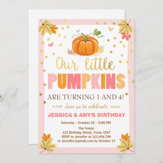 Invitation citrouille Anniversaire Pink Twin Joint (Devant / Derrière)