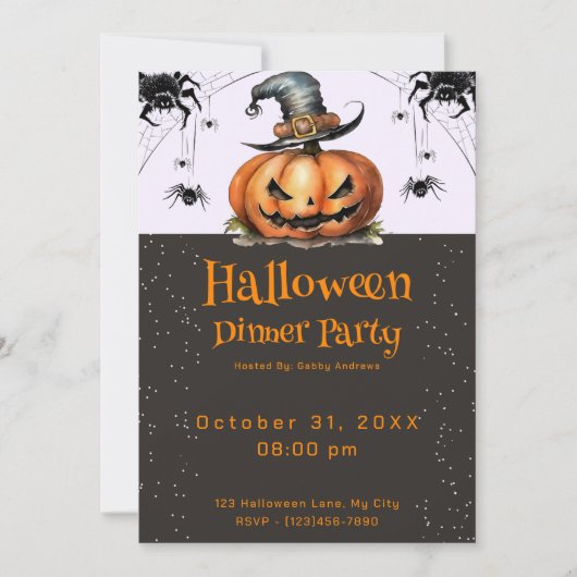 Invitation Citrouille araignée Halloween dîner (Devant)