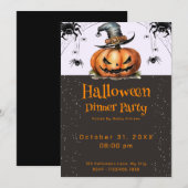 Invitation Citrouille araignée Halloween dîner (Devant / Derrière)