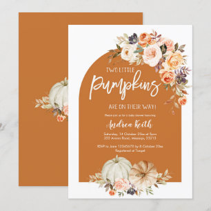 Invitation Citrouille Arch Boho Automne Floral TWINS baby sho
