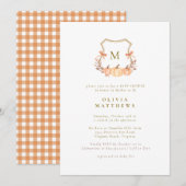 Invitation Citrouille Automne Aquarelle Coquette Bows Baby sh (Devant / Derrière)