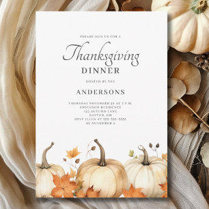 Invitation Citrouille Automne Aquarelle Thanksgiving Dîner