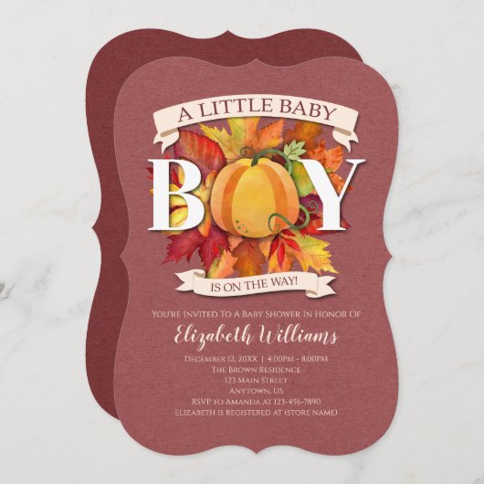 Invitation Citrouille Automne Automne Baby shower garçon d'au (Devant / Derrière)