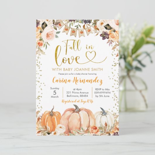 Invitation Citrouille Automne Automne Chute en Amour Baby sho (Debout devant)