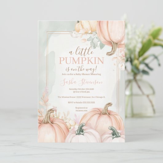 Invitation Citrouille automne baby shower d'automne (Debout devant)