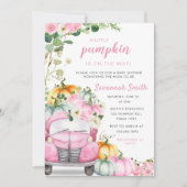 Invitation Citrouille Automne Baby shower de camion rose (Devant)