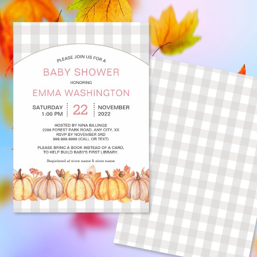 Invitation Citrouille automne baby shower fille