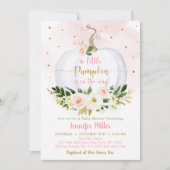 Invitation Citrouille automne Baby shower fille or rose (Devant)