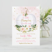 Invitation Citrouille automne Baby shower fille or rose (Debout devant)