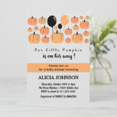 Invitation Citrouille Automne baby shower Halloween (Debout devant)
