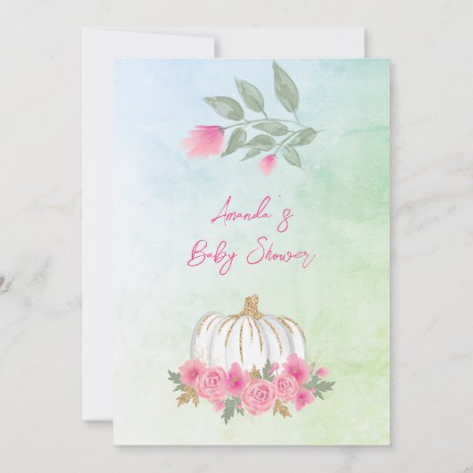 Invitation Citrouille automne Blush Pink Gold Baby shower ver (Dos)