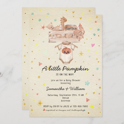 Invitation Citrouille Automne Boho Rustique Beige Nursery Bab (Devant / Derrière)