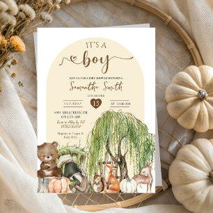 Invitation Citrouille Automne Bois Animaux Bois Baby shower g