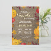 Invitation Citrouille automne Burlap Baby shower jaune invita (Debout devant)