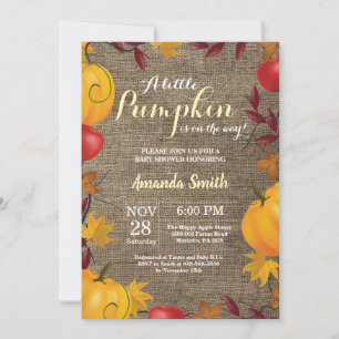 Invitation Citrouille automne Burlap Baby shower jaune invita