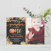 Invitation Citrouille Automne Chalkboard Premier anniversaire (Debout devant)