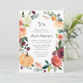 Invitation Citrouille Automne Elégante Floral Rustic Fête des (Debout devant)