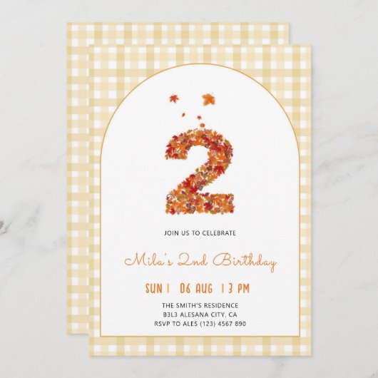 Invitation Citrouille Automne Feuilles Automne Deuxième 2e An (Devant / Derrière)