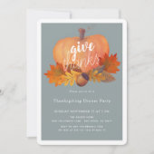 Invitation Citrouille Automne Feuilles Bleu Thanksgiving Dîne (Devant)
