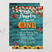 Invitation Citrouille Automne Feuilles tournesol Turquoise 1e (Devant / Derrière)