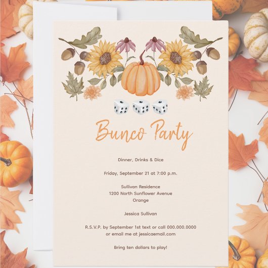 Invitation Citrouille Automne Floral Automne Dice Bunco Party