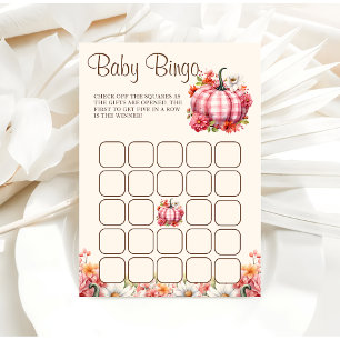 Invitation Citrouille Automne Floral Baby shower Baby Bingo J