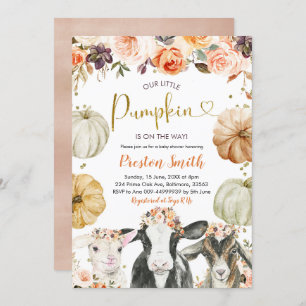 Invitation Citrouille Automne Floral Farm Baby shower Invitat