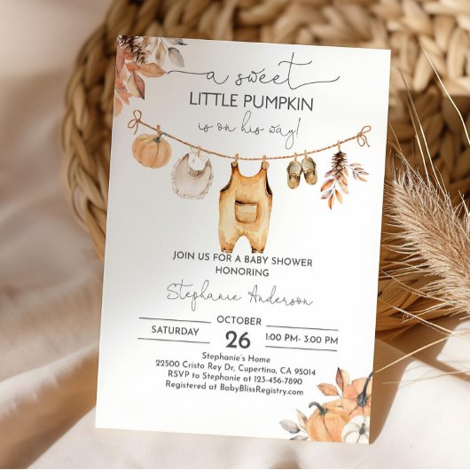 Invitation Citrouille Automne Garçon Vêtements de bébé Baby s