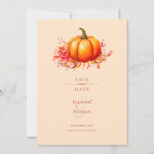 Invitation Citrouille Automne Mariage Botanique Enregistrer L (Devant)