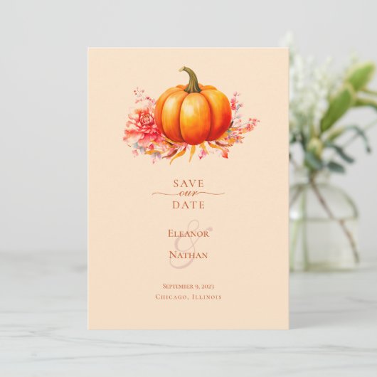 Invitation Citrouille Automne Mariage Botanique Enregistrer L (Debout devant)