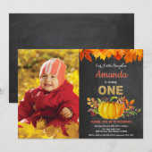 Invitation Citrouille Automne Premier Anniversaire Gold Chalk (Devant / Derrière)