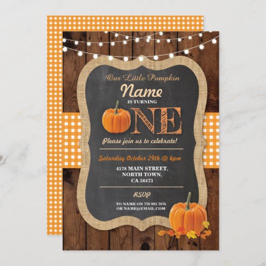 Invitation Citrouille Automne Première fête d'anniversaire ON (Devant / Derrière)