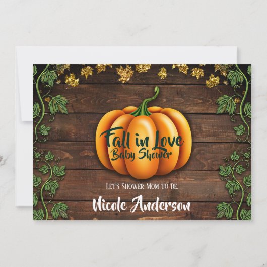 Invitation Citrouille Automne Rustic Green Gold Baby shower I (Devant)