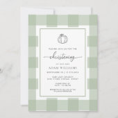 Invitation Citrouille Automne Sage Green En vichy Christening (Devant)
