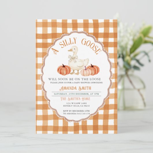 Invitation Citrouille Automne Silly Goose Baby shower (Debout devant)