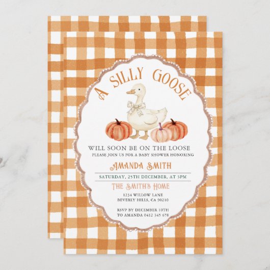 Invitation Citrouille Automne Silly Goose Baby shower (Devant / Derrière)