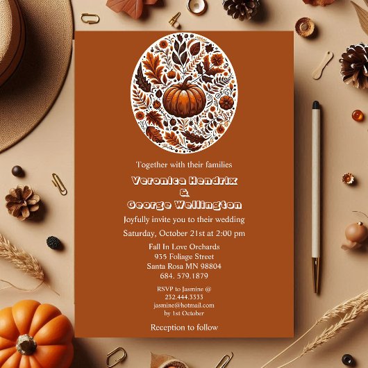 Invitation Citrouille Automne Super Boho Rusty Brown Mariage